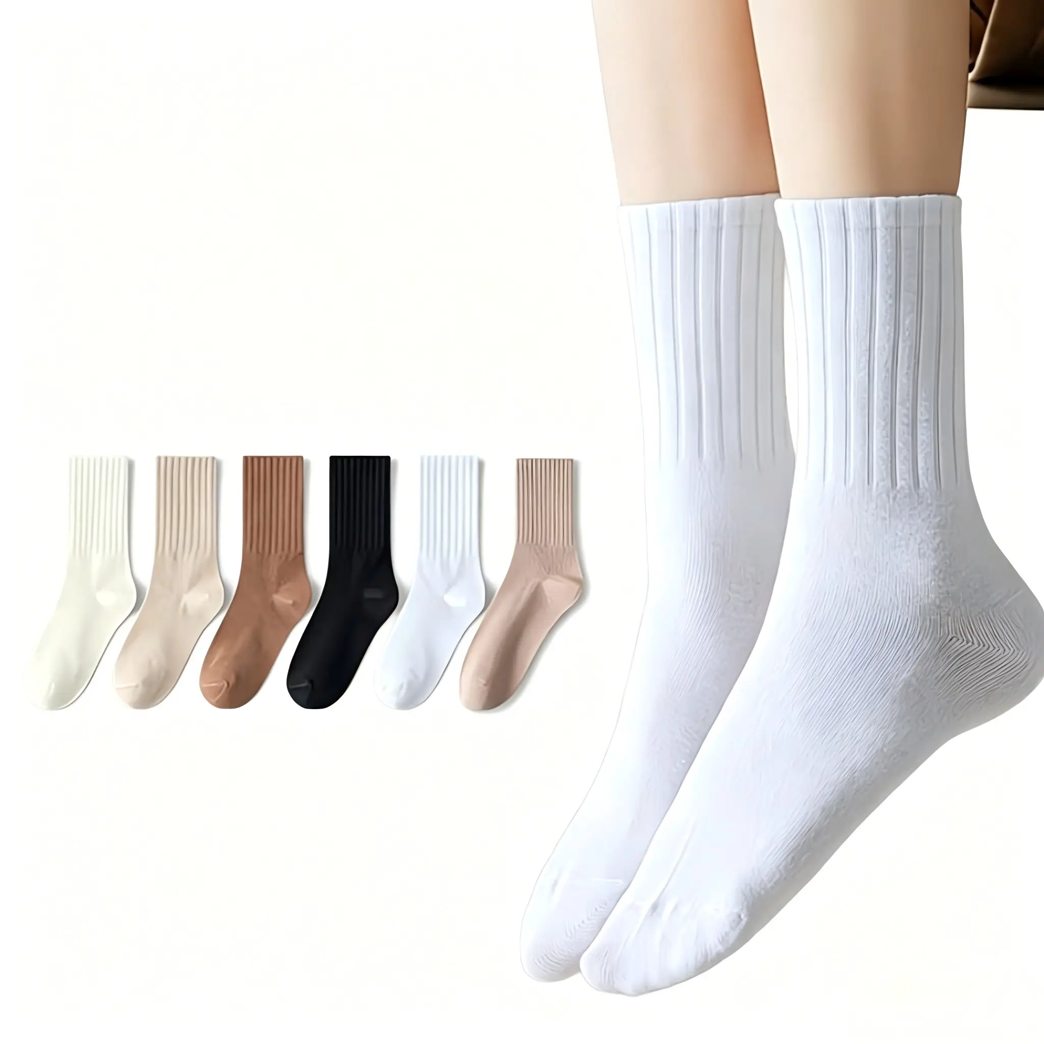 6 Pairs Women’s Slouch Socks, Soft Mid-Calf Crew Socks in Mixed Colors, Minimalist Casual Socks for Everyday Wear, Comfortable and Easy to Match
