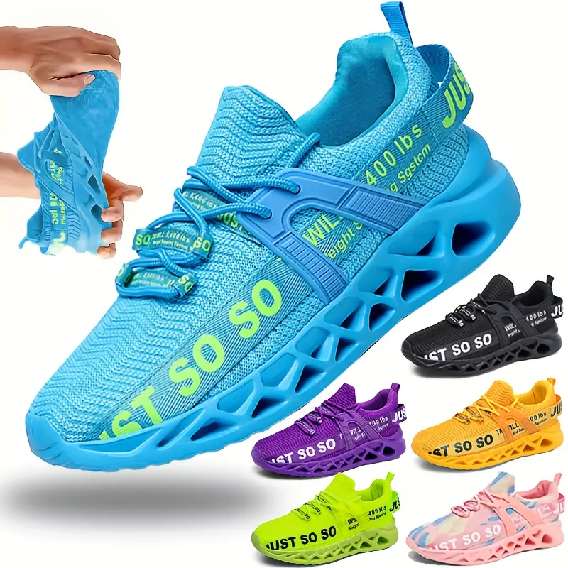 Breathable Sports Sneaker-Fashion Running and Basketball Shoes with "Just So" Pattern, Comfortable Support, Blue, Black, Yellow, Purple, Pink Optional| Sports Design, Perfect for Sports, Fitness and Casual Wear