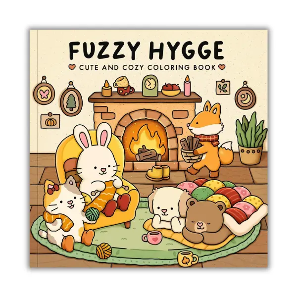 Halloween Fall Gift Fuzzy Hygge Coloring Book for Adults & Teens Featuring Adorable Animals Characters for Stress Relief Paperback