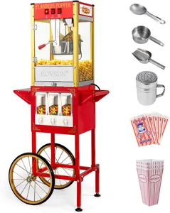 ROVSUN Popcorn Machine with Cart, Wheels & 8/10 Oz Kettle Makes Up to 32 Cups, Popcorn Maker w/Candy Dispensers Stainless Steel Scoop, Oil Spoon & 3 Popcorn Cups for Commercial Home Movie Theater,