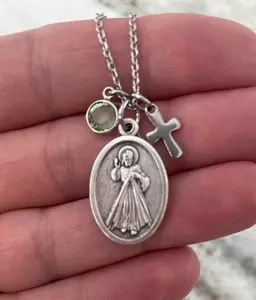 Divine Mercy Necklace Charm Necklace Jesus I Trust In You
