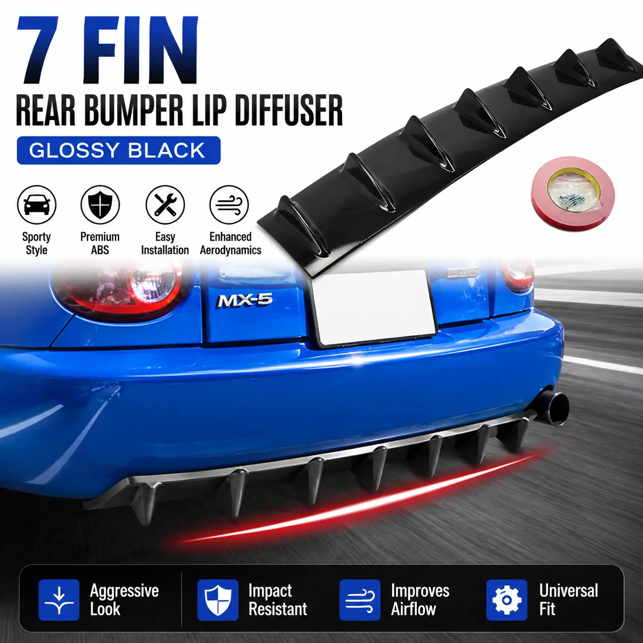 Car Modification AccessoriesUniversal 7 Fin Rear Bumper Diffuser Shark Fin Style Rear Lip Spoiler, Carbon Fiber Look ABS Rear Bumper Splitter, Racing Style Aero Kit for Sedan Coupe SUV#RearDiffuser #SharkFinDiffuser #CarModification #CarAccessories