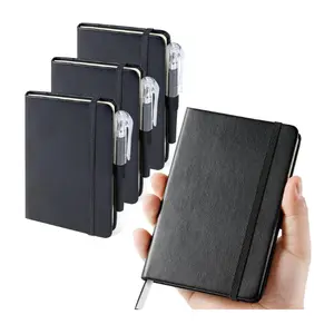 (3 Pack) Pocket Notebook Small Journal with Pen, 3.7" x 5.7", A6 Mini Notebook for Women Men Work Writing, Hardcover Small Pocket Notepad with 100Gsm Premium Thick Lined Paper, Black Leather