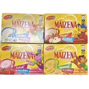 4 Cajas De Maizena de Sabores   Fresa,Vainilla, Manzana y Banano 45g