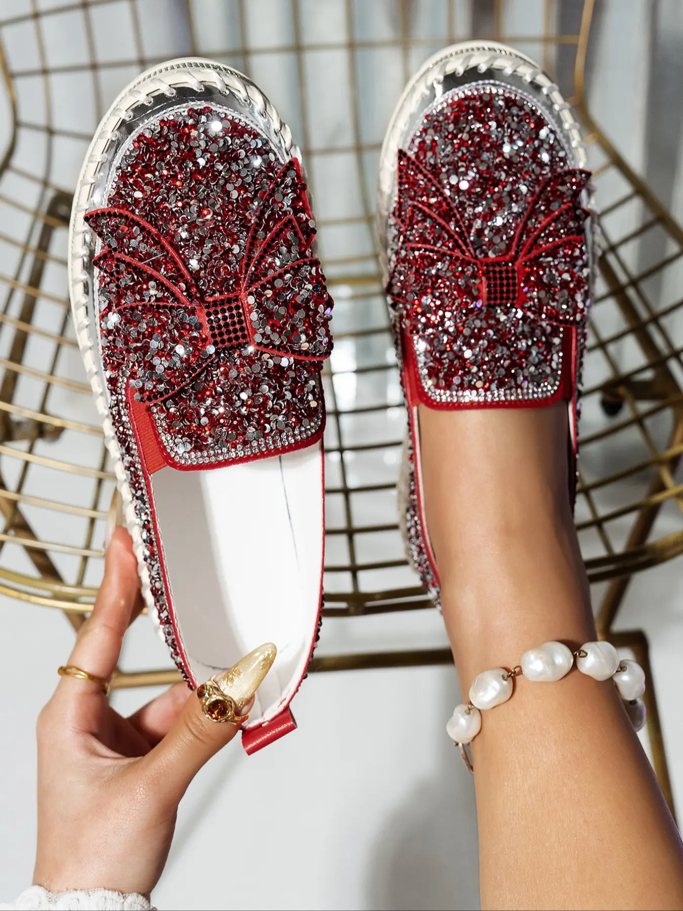 Women's Rhinestone Bow Loafers, Elegant Synthetic Upper & Durable Tpr Sole, All-Season Comfortable Shoes, Hand/washable Design, Bowknot Design Shoes, Flats Shoes Women