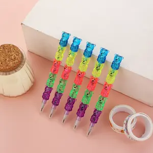Pack of 5 Stackable Bear-Shaped Pencils, Fun Colorful Birthday Party Gifts, Unique School Supplies, Stationery Supplies for Kids