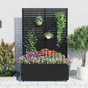 Metal Planter Box with Trellis & Wheels, 73x47x16 Raised Garden Bed Privacy Screen with Drainage Holes for Patio Balcony