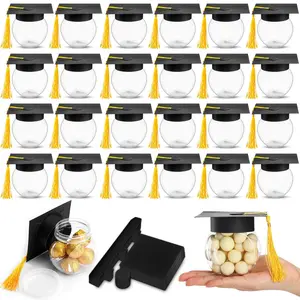 24 Pcs Graduation Cap Gift Containers Graduation Party Favors Grad Cap Candy Box Class of 2025 Grad Cap Jars Container with Tassel Table Centerpieces Graduation Decoration for DIY Grad Party Supplies