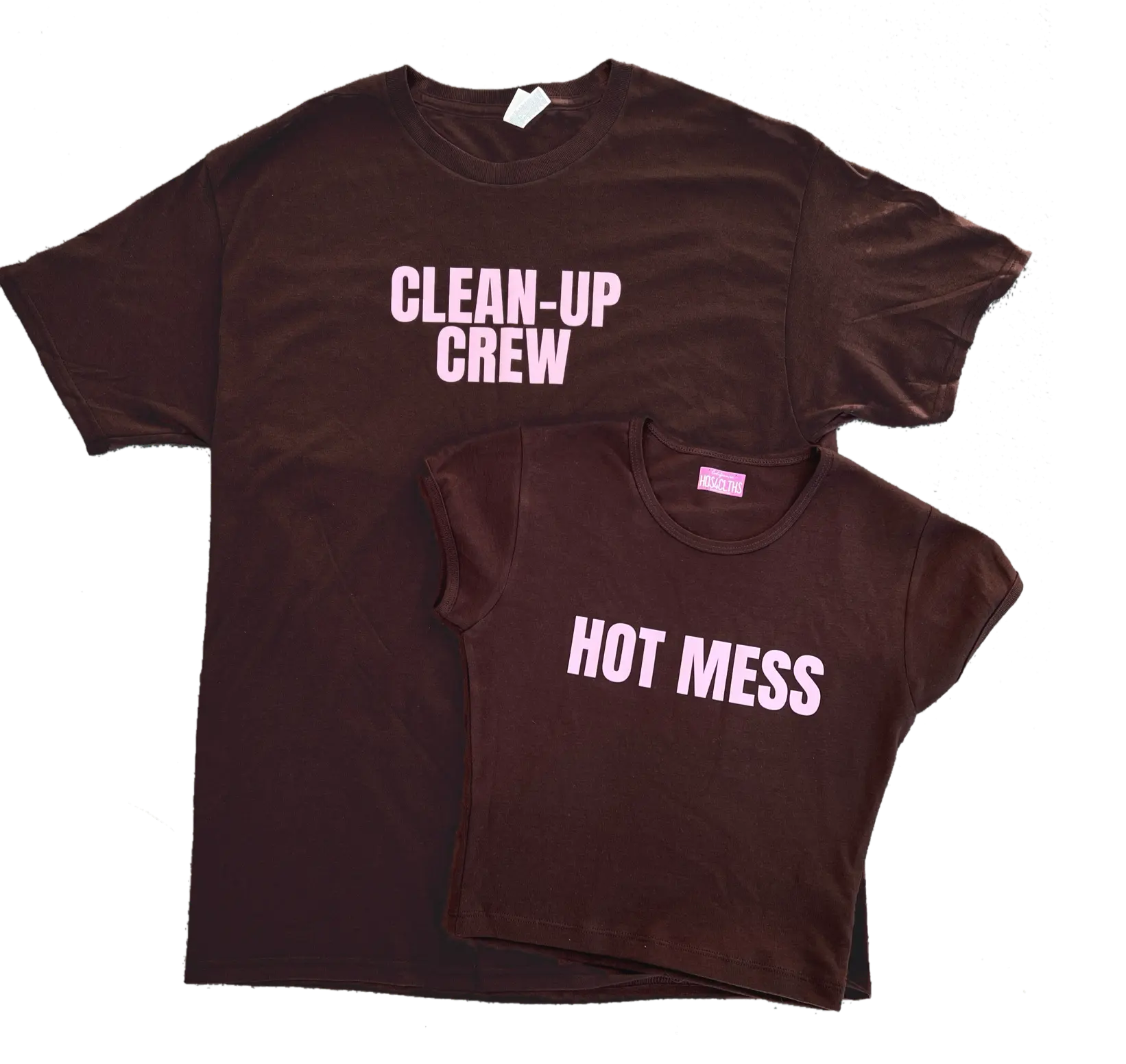 HOT MESS & CLEAN UP CREW Matching Set Men's tee and Women's Crop Top Matching relationship set Brown