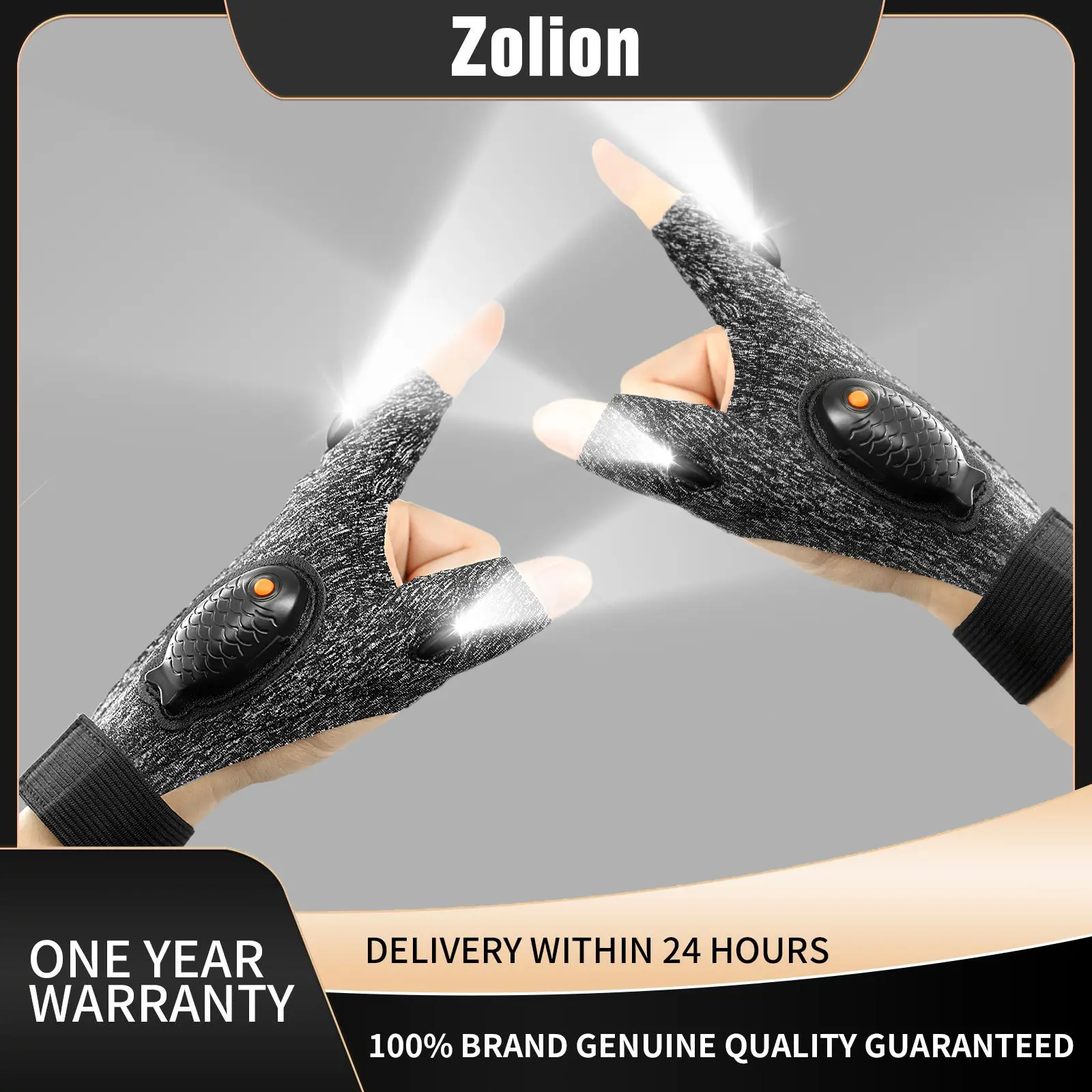 2-LED Lighted Rechargeable Fishing Gloves, Nylon Fabric, Waterproof, Breathable, Non-Slip for Night Fishing, Hiking, Outdoor Activities Hand Safety & Illumination