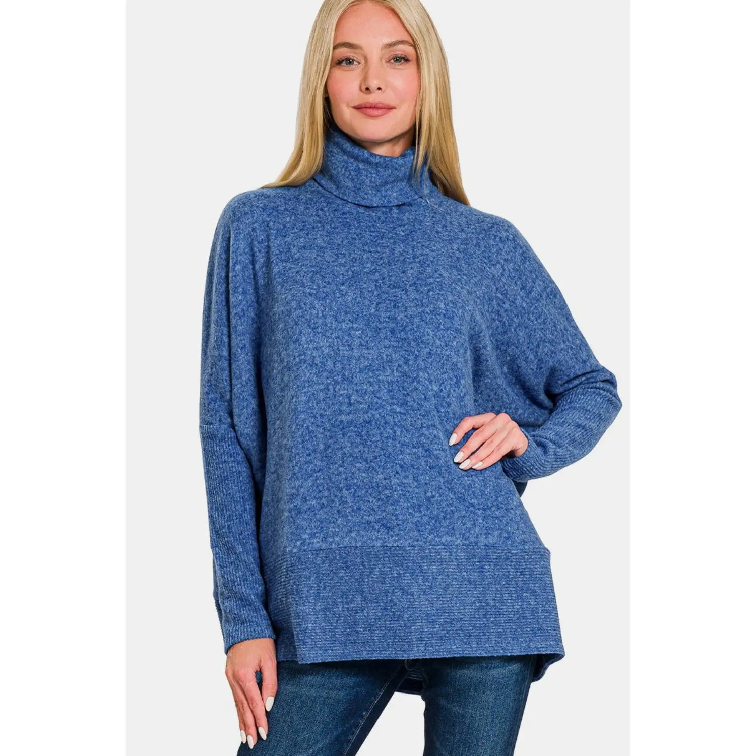 Zenana Full Size Brushed Melange Hacci Turtleneck Sweater