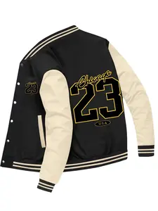 Men's American Style Fleece Baseball Jacket - Street Trendy, Comfortable Stretch Fabric, Kangaroo Pocket, Button Details - Machine Wash & Dry Clean Available | Crewneck Long Sleeve Menswear Coats