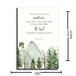 A Watercolor Mountain Canvas Poster of Psalm 121:1-2, Comes with Wooden Frame, Suitable for Living Room Wall Decoration, Hangable Wall Decoration Frame Ornaments Artistic