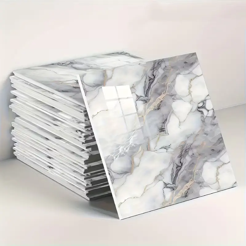 BRODARK 10/20Pcs Marble Peel & Stick Wall Tiles, Glossy Waterproof PVC, UV Printed Modern Pattern, 11.8x11.8in, Ideal for Kitchen Backsplash & Home Decor