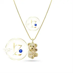 COD2016  Snake Chain Necklace with Bear Hugger Pendant Featuring Elegant Design and Durable Chain 18 inch Long