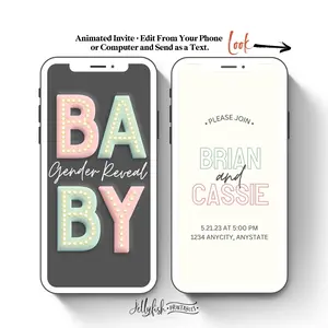 Animated Gender Reveal Invitation Canva Template. Send Today