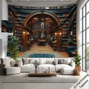 Vintage Dome Arch Library Tapestry, European Artistic Extension Background Cloth, Atmosphere Wall Decor for Living Room Bedroom