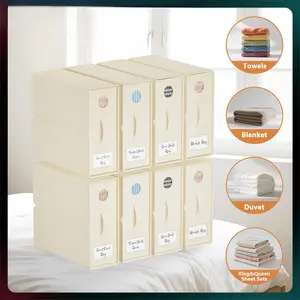 [Mega Deals]TRZZ Foldable Bedding Organizer, Fabric Storage Bins for Bed Sheets, Duvet Covers and Pillowcases, Closet Organizer, Storage Container Boxes for Blankets, Clothes (4/8 pack(Queen or King),  tiktokshopspringglowu Fitting Smooth