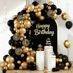 95 piece black gold balloon arch set - balloon decoration combination includes black, metallic gold, and metallic sequin balloons, suitable for party, wedding, birthday, graduation ceremony decoration, anniversary celebration, etc
