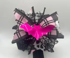 Glow-in-the-Dark Bat Hair Bow: Pink & Black Halloween Accessory