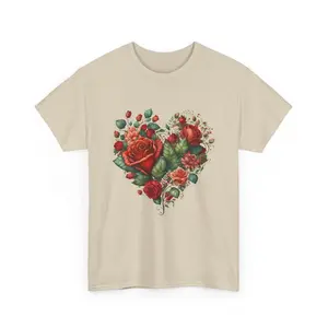 Valentine's Day Tee, Cute Watercolor Red Roses in Heart, Red Roses Design, premium unisex shirt, valentine Cotton Fabric