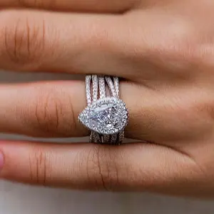 Maxine Gorgeous 2.2ct Pear Cut 3PC Engagement Ring Set,5A Cubic Zirconia Bridal Ring Set,Women's Ring Jewelry,Wedding Ring Set for Daily,Travel,Proposal,Birthday,Anniversary