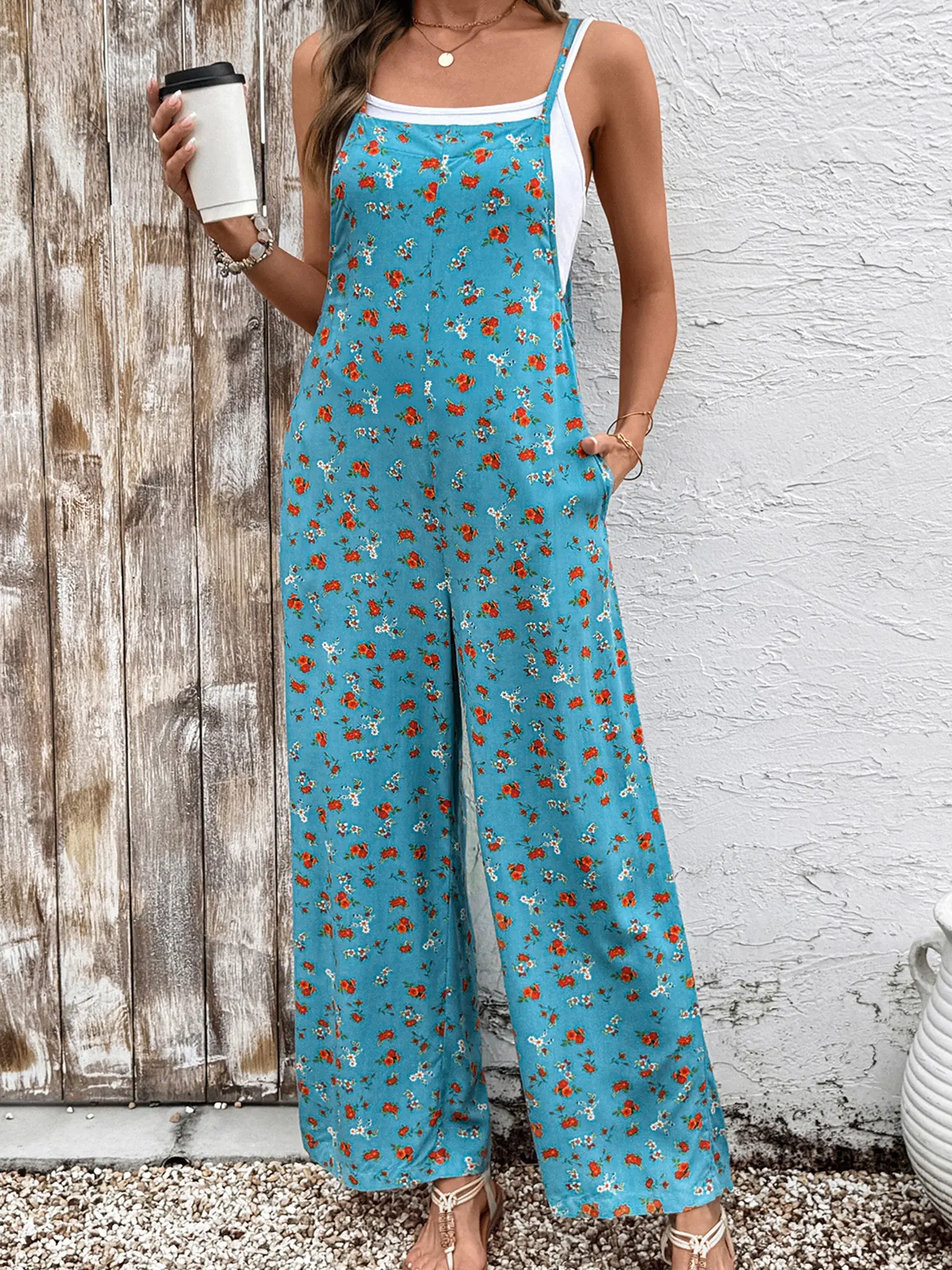 Effortless Boho Ditsy Floral Wide Leg Overall Cami Jumpsuit - Perfect Summer Beach & Date Night Easy Outfit