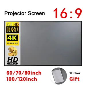 Portable Foldable Anti-Light Projector Screen 60 or 70 or 80 or 100 or 120 Inches for Home Outdoor Office Use fake window WiFi Grey
