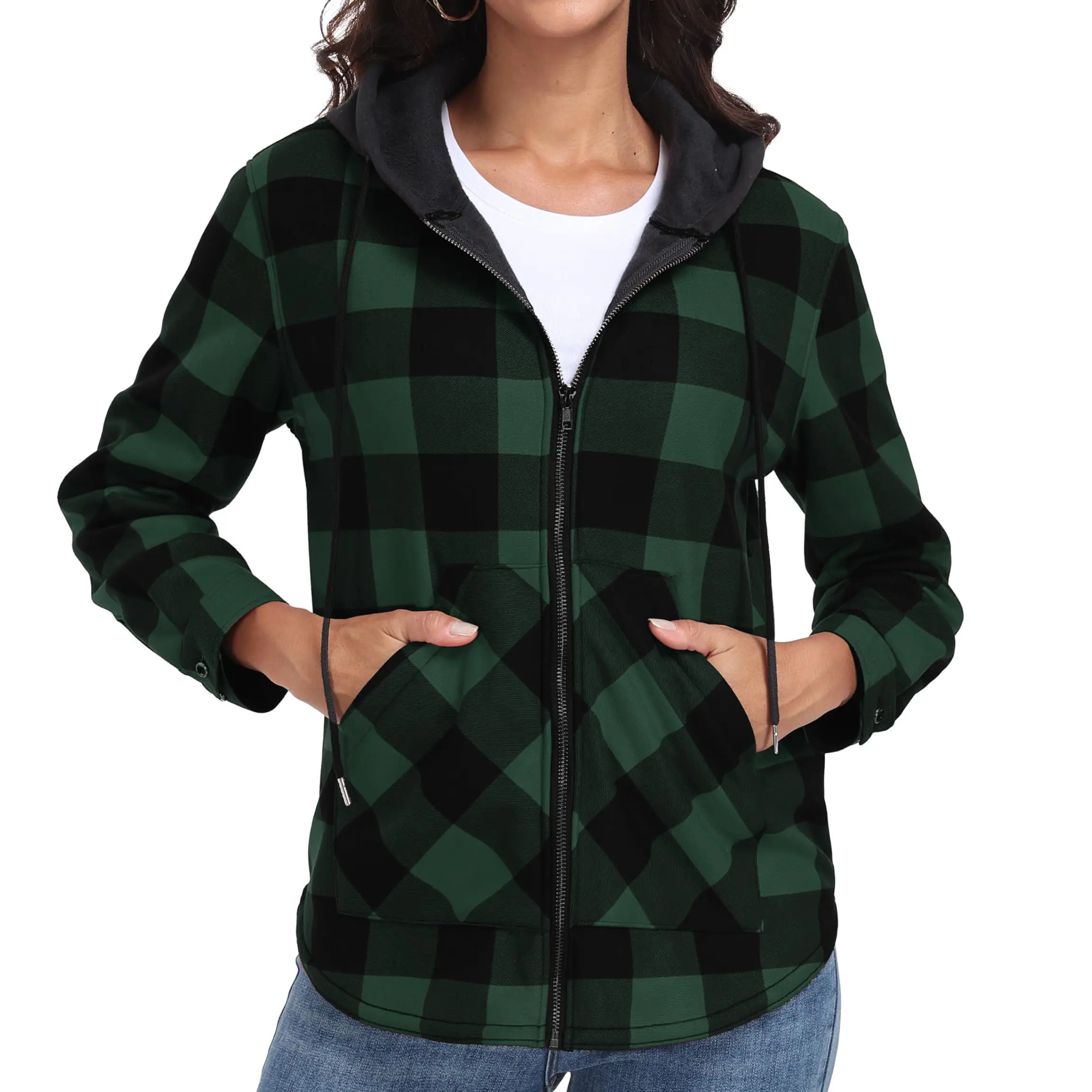 Lepunuo Women's Plaid Jackets Full-Zip Long Sleeve Shirts Jacket Casual Warm Coat Trendy Fall Outfits