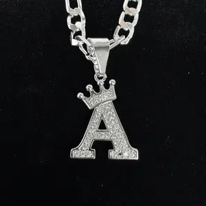 Silver Plated Initial Necklace Silver Plated Letter Necklace Figaro