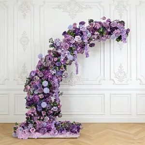 Silk Floral Backdrop for 6.5ft Half Crescent Wedding Arch – Foam-Backed Artificial Flower Arch in Lavender Lilac with Roses, Hydrangeas & Chrysanthemums