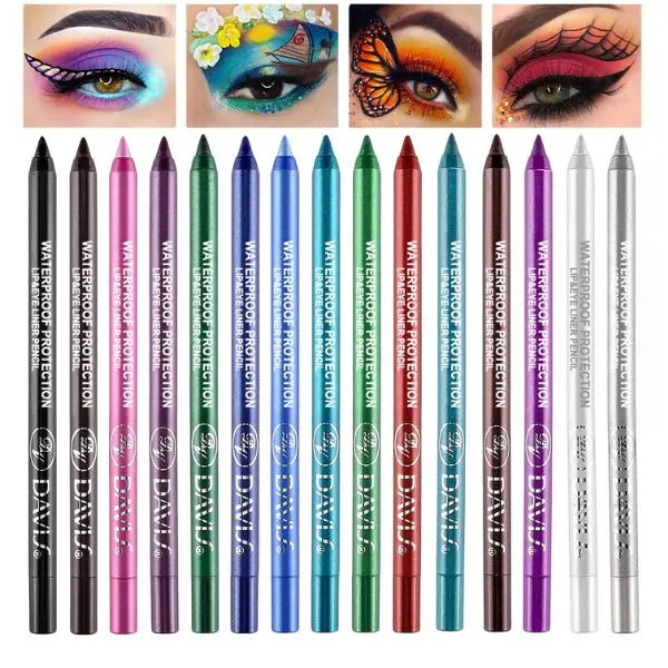 15PCS Colorful Eyeliner Pen Set, Waterproof Eye Shadow Pencil, Matte & Glitter Metallic Eyeliner for Women, Eye & Lip Liner, Long Lasting Professional Eye Makeup Kit