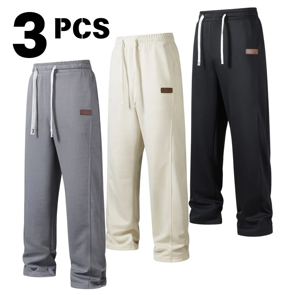 Men's Solid Color Straight-Leg Sweatpants with Elastic Drawstring Waist and Pockets, Casual Comfy Stretchy for Daily Wear, Menswear, Polyester, Basics, Plain, Classic