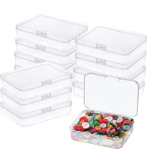 12 pcs Mini Plastic Clear Containers Box 3.5x2.4 Inches Clear Rectangle Box Plastic Storage Containers Box with Lid for Collecting Small Items, Beads, Jewelry, Business Cards