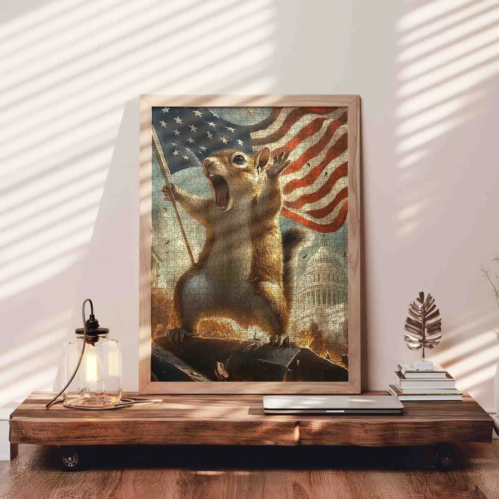 1000-Piece Patriotic Squirrel with Flag Animal Shape Puzzle, Adult Stress-Relief Brain Game, Unique Gift & Wall Decor Craft (27.5x20in/70x50cm), Crafts