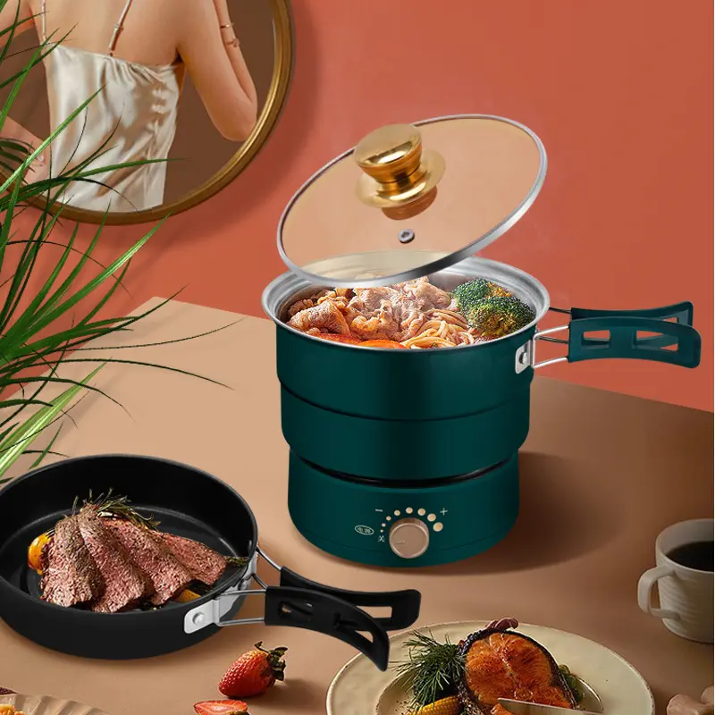 CNCEST 2-in-1 Multifunctional Electric Hot Pot, 500W Power Dual Pot for Soup, Frying, Steaming, 1.6L Capacity, 8 Temperature Settings, Portable for Dorm, Home Kitchen, Multifunctional Hot Pot