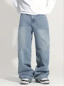 Vintage Blue Fashion Loose Fit Jeans with Pockets, Washed Craftsmanship, Streetwear Pants, Perfect Gift for Boyfriend and Girlfriend, All Seasons Casual Style, Loose Denim
