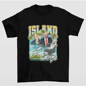 Vintage Island Boys Jeffrey Epstein Trump Stephen Hawking Graphic Tee Showcasing Playful and Controversial Artwork