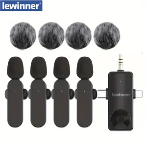 Lewinner professional  wireless lavalier microphone system for smartphones, tablets and laptops with USB-C connector - rechargeable, ultra-low latency, noise reduction, automatic mute, long working time, suitable for live broadcasts Audio Lapel