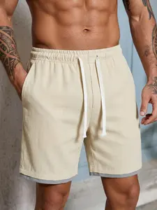 Men's Daily Commute Sporty Breathable Fake Two-Piece Colorblock Casual Shorts, Athletic Shorts, Ideal for Streetwear, Vacation, Beach