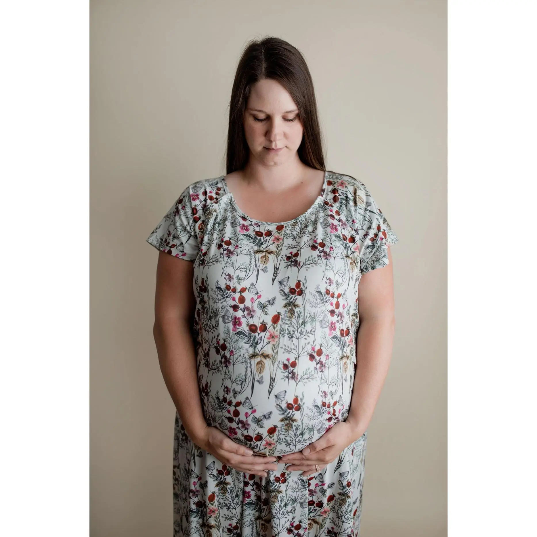 Three Little Tots Floral Mommy Labor and Delivery Nursing Hospital Gown with Easy Open Snaps
