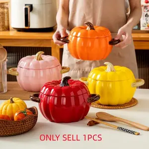 High-Value Ceramic Pumpkin Dutch Oven Pot Set, Ceramic Cookware, Lid Included, Dual Heat Resistant Handles, Gas/microwave/dishwasher Safe, Fall Decorations