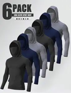 [NEW 6pcs] 2026 Men's Longline Quick-Dry Sports Hoodies - Mask-Style, Breathable, Sun-Protective Activewear for Fishing, Running, Mask-Style Men's Hoodies
