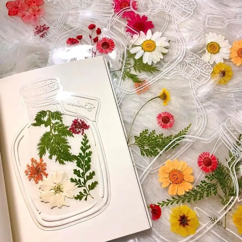 Transparent Dried Flower Bookmarks, Kaluofan 40Pcs Dried Flower Bookmark Kit, Handmade Dried Flower Bookmarks, Handmade DIY Transparent Bookmark Beautiful Flower Page