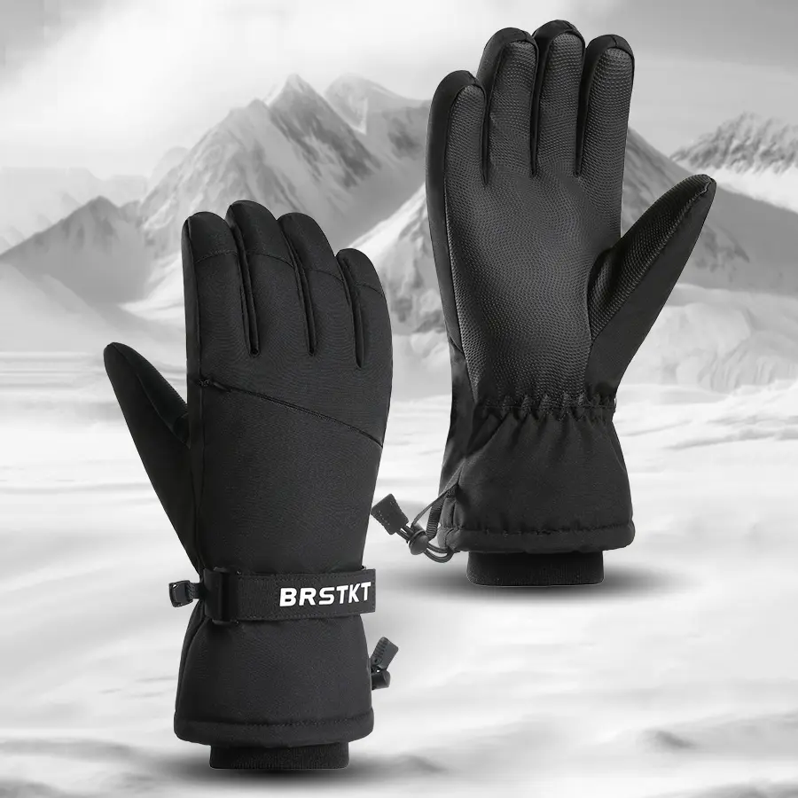 Waterproof Thermal Ski Gloves, Double Lock Adjustable Cuff Non-Slip Snowboard Gloves