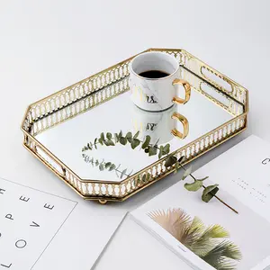 Tray with handles - gold plated, rectangular, suitable for home decoration, to hold dishes, vegetation, jewelry