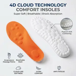 Ultra-Soft PU Insoles for Men Women, Shock Absorbing Shoe Inserts with Massage Nodes, High Rebound Breathable Cushioning Insoles for Work Boots, Running, Sneakers & Casual Shoes