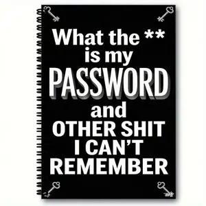 A5 password notebook, titled "My Passwords and Other Things I Can't Remember ** Ah" - a spiral-bound notebook with a fun cover featuring cartoon keys, perfect for storing passwords and essential information Spiral Notebook Journal