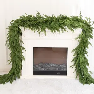 9ft Handmade Christmas Garland,Artificial Norfolk Pine Needles Greenery Seasonal Garland for Christmas Firepalce Winter Holiday Indoor Outdoor Decoration