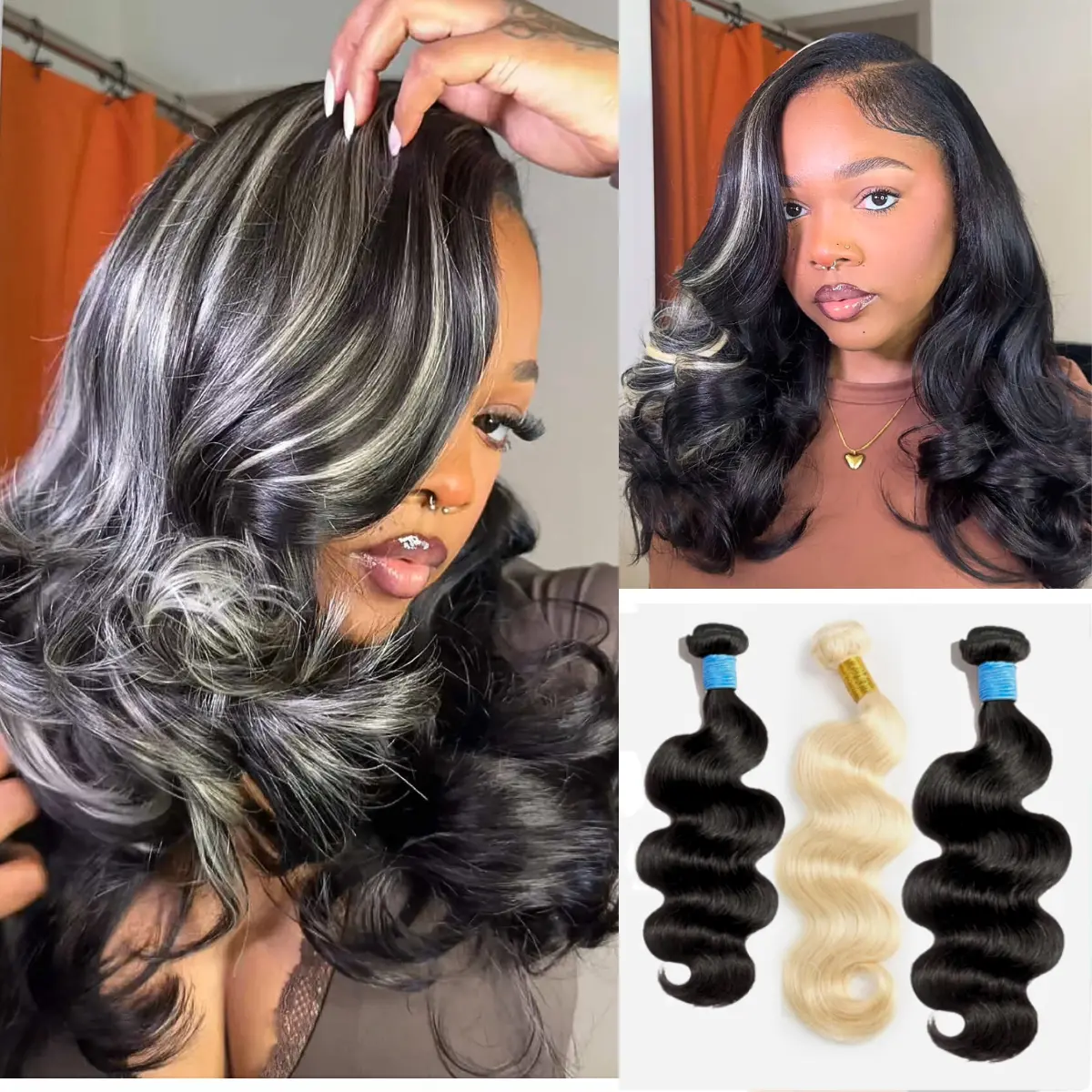 [Summervibes] 12A 1B/613 T1B/P4/27 Peekaboo Highlight Human Hair Bundles 100% Virgin Vietnamese Hair Tangle-Free, No Shedding, Can Be Dyed & Styled